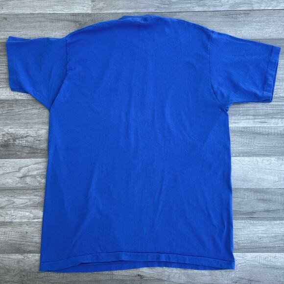 Vintage 90s Fruit of the Loom Blue Short Sleeve T-Shirt Single Stitch XXL - Picture 4 of 4